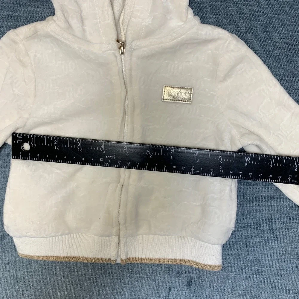Juicy Couture Full Zip Track Jacket Baby Girls 12M Cream Velour Long Sleeve